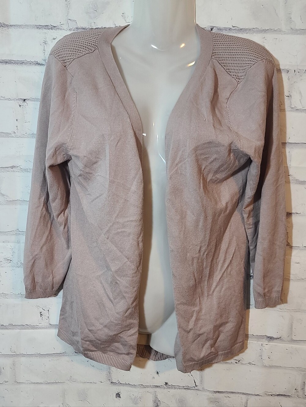 Maurices Open Knit 3/4 Sleeve Cardigan Sweater Beige XL